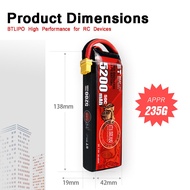 2pcs BTLIPO 2S 7.4V 5200mAh 50C LiPo Batteries XT60 for RC Car Truck Buggy Boat