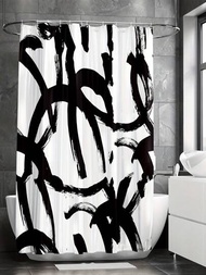 1入現代藝術繩結花紋防水布料衛生間隔防霉濕乾分離淋浴屏風