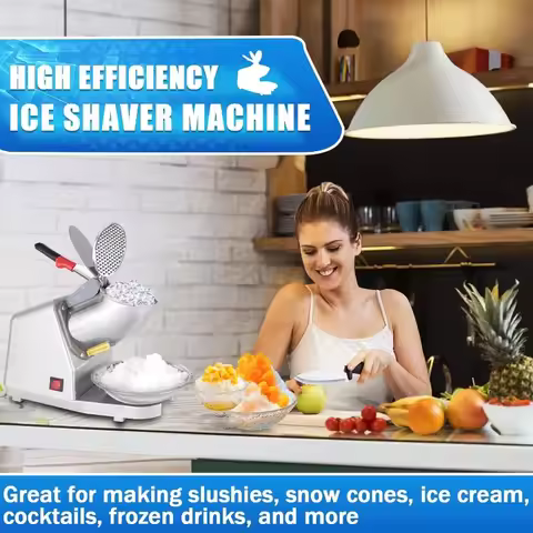 Ice Shaver Machine - Electric 4 Blades Ice Crusher Shaver, Stainless Steel Snow Cone Maker Shaved Ic