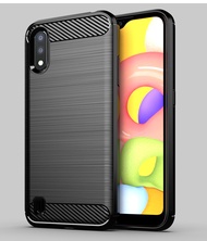 Carristo Samsung Galaxy A01 Back Case Cover Carbon Fiber Brushed TPU Silicone Soft Casing Phone Mobi