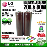 LG HG2 20A 3.7V 18650 3000mAh Button Top Lithium Ion Battery Vape Battery IMR 18650 ICR 18650 Original Lithium Ion Battery Rechargeable Battery with Battery Charger with Battery Case With Free Gift LG HG2 18650 20 Amp 3000mah Ready Stock MNA GADGETZ