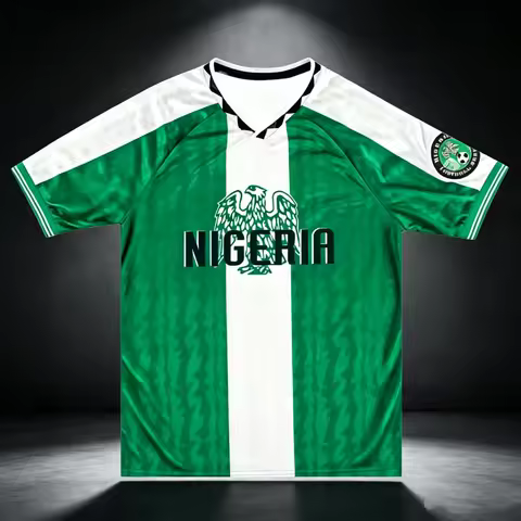 Men's Retro Nigeria Style Soccer Jersey Quick Dry Breathable V-Neck Short Sleeve Football Training T