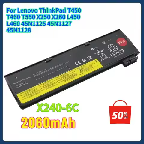X240-6C 2060mAh Battery For Lenovo ThinkPad T450 T460 T550 X250 X260 L450 L460 45N1125 45N1127 45N11
