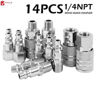 [14pcs] 1/4 Inch BSP Air Line Euro Hose Compressor Fitting Metal Quick Connectors Coupler Male Female Release Set SHOPSKC7688