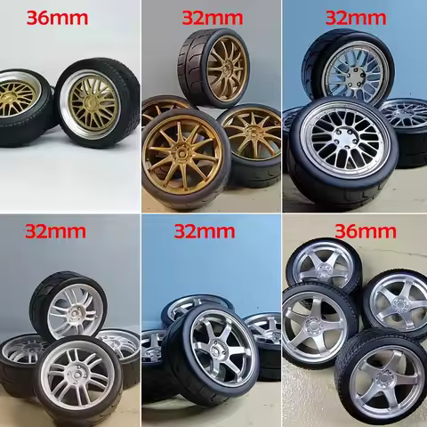 4pcs 1/18 32mm/36mm/42mm Diameter Plastic Wheels Rubber Tires RPF1 RAYS TE37 57CR CE28 BBS ABS Rims 