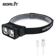 BORUiT Motion Sensor Dual COB LED Headlamp Type-C Rechargeable Headlight Waterproof Red Light Head T