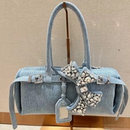 Niche Denim Underarm Bag Female 2025 Solid Color Fashionable Fashionable Sweet Temperament with Diam