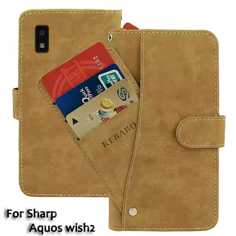 Vintage Leather Wallet For Sharp Aquos wish2 Case 5.7" Flip Luxury Card Slots Slip-resistant Cover P