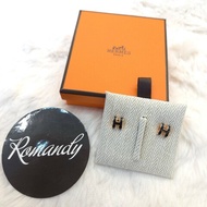 Hermès Mini POP H 耳環 黑/玫瑰金