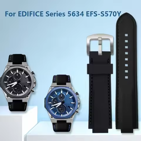 Silicon Watchband for Casio EDIFICE series 5634 EFS-S570YD/YDC/YDB modified convex watch strap black