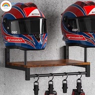 RD <Hoembellish> Wooden Motorcycle Helmet Rack With Shelf, Wall-Mounted Helmet Display Stand Compati