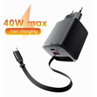 40W USB C Charger With Retractable Type C Cable For Samsung Huawei PD Fast Charger USB Type C Charge