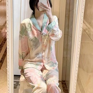 Korean Long Sleeping New Cardigan Pants Ice Silk Pajamas/Household Suit/Baju Tidur wanita/baju tidur perempuan