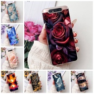For Samsung A80 Case SM-A805F Clear Aesthetic Cute Cat Fashion Flowers Painted Back Cover For Samsun