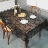 alas meja makan alas meja makan 8 kerusi Kain meja renda hitam putih rajutan klasik retro Perancis
