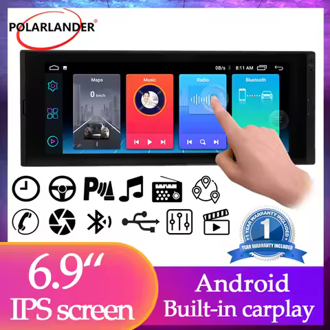 6.9 Inch 1 Din Universal Car Radio - SP-7069 Android 8.1/10.0 CarPlay GPS WiFi Bluetooth 1280*480 IP