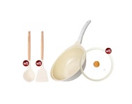 Korea King Colormic (Wok) กระทะ โคเรียคิงก้นลึก (26cm) 1 ใบ พร้อมฝาแก้ว + ตะหลิว Colormic 1 + กระบวย