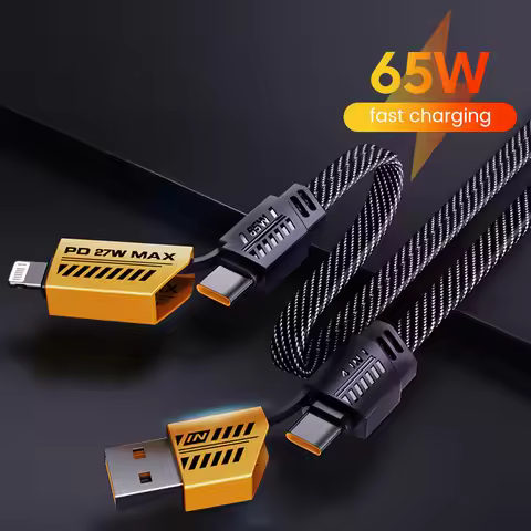 65w 4 in 1 Cable 1.2m USB A/C to Type-C/L Fast Charging Data Transmission Cable For iPhone Xiaomi Hu