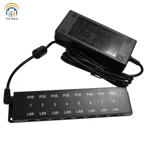PoE for security camera with 48v 60W AC Adapter 8 port 100Mbps Power Over Ethernet Injector for Hikv