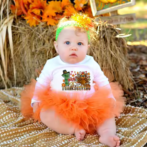 My 1st Thanksgiving Baby Girl Tutu Dress Set Fall Baby Outfit Babys First Thanksgiving Romper +tutu 