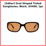 [2ditor] Oval Shaped Tinted Sunglasses, Black, UV400, 1pc / Korean Sunglasses / Oval Tinted Style by