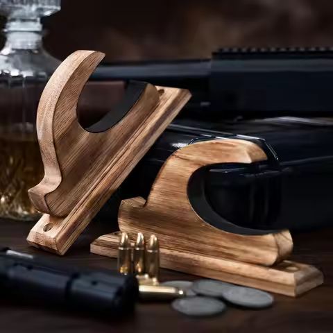 2024 Wall Mounted Solid Wood Hunting Guns Rifle Brackets Display for Men Airsoft Firearms Glock G17 