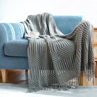 Nordic Knitted Blanket Travel Blanket Grey Khaki Blue Yellow Sofa Throw Blanket with Tassels Air Condition Blankets 127x170cm/ 130x230cm