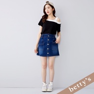 Betty's Betty's (41) High Waist Breasted Elastic Denim Skirt (Blue)