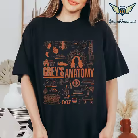 Grey s Anatomy Doodle Style SweaT T Shirt Characters Meredith Dr Derek Shepherd Fan