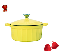 Enameled Cast Iron Dutch Oven with Lid 24CM/3.3L Pleated Cast Iron Pot w/Enamel Coating Suitable for All Kinds of CookwareInduction CookerDishwasher3-5 Person UseHome Baking (4.3Qt Yellow)