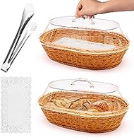 Trez Treamer Rattan Bread Baskets, 2 Pack, Oval Woven Baskets with Acrylic Lids, 15.75 x 11.81 inche
