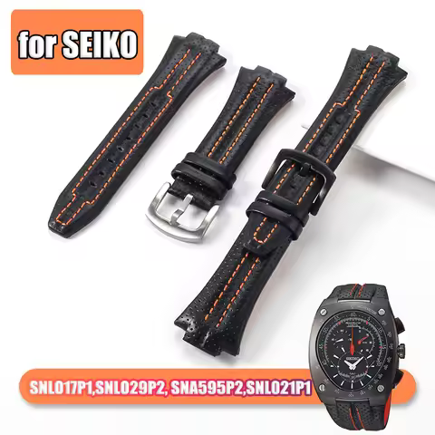 Watch Straps for Seiko Sportura Genuine Leather Watchband 15X27MM Men Sport Watch Bracelet SNL029P2 