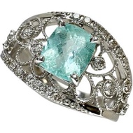 二手女戒指，11號，鑲嵌0.92克拉帕拉伊巴碧璽和0.24克拉鑽石，鉑金（Pt950）戒托，重6.0克。