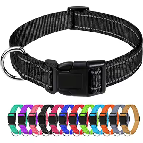 Reflective Pet Collar Adjustable Nylon Collar For Dogs Cats Anti Slip Anti Choke Pet Walking Collar 
