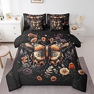 Erosebridal Classical Moth 7 Pcs Comforter Set Queen Size Vintage 3D Butterfly Bedding Set for Adult