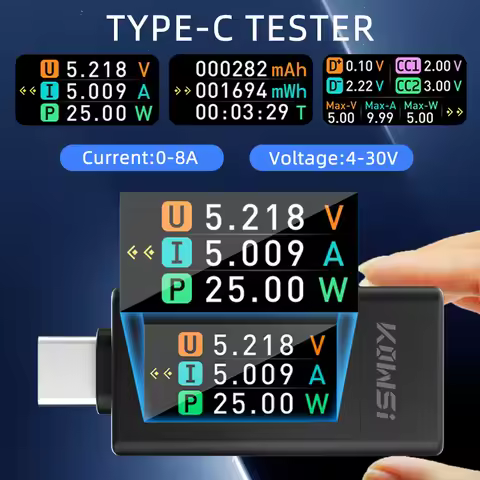 KWS-1902L Type-C Tester DC Digital Voltmeter 0-8A Current Voltage Meter Amp Volt Ammeter Detector Po