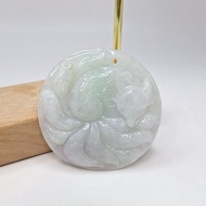 溫潤薰衣草帶綠手工雕刻九尾狐吊墜 |天然緬甸玉A貨翡翠