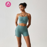 Yoga Sports Set Cross Back Sports Bra and High Waist Drawing Sports Shorts 2pcs