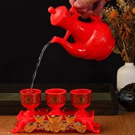 Imitation Porcelain Pot Cup God Offering Plastic Tea Cup Red Teapot Offering Table God of Wealth Luc