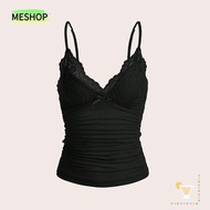 ME V-neck Tank Top, Punk Ruched Lace V-neck Halter, Fashion Sexy Lace Sexy Halter Tank Top