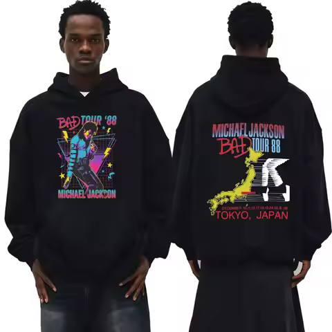 Vintage King of Pop Bad Tour '88 Michael Jackson Retro 80s Concert Hoodies Men Women Fashion Casual
