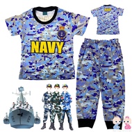 (1-7Y) QS Kids Full Print SEA NAVY UNIFORM Microfiber Pajamas Baju Tidur Sleepwear Budak Lelaki Kanak Kanak Pyjamas