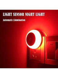 1入智慧型圓形夜燈,配備光感應器和動態感應器,適用於臥室、客廳、走廊、走道、浴室等場所,0.5瓦,紅光,110v-230v