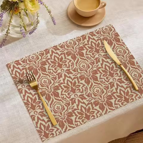 1PCS Set Luxury Table Mats Dining Table Elegant Leaf Fan Stripe Red Wave Polka Dot Pattern Placemats