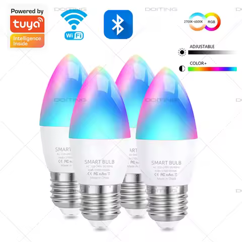 Tuya Smart Wifi Bluetooth Led Candle Light Bulb AC220V E27 E14 RGB Colorful Lamps 5W Works With Alex