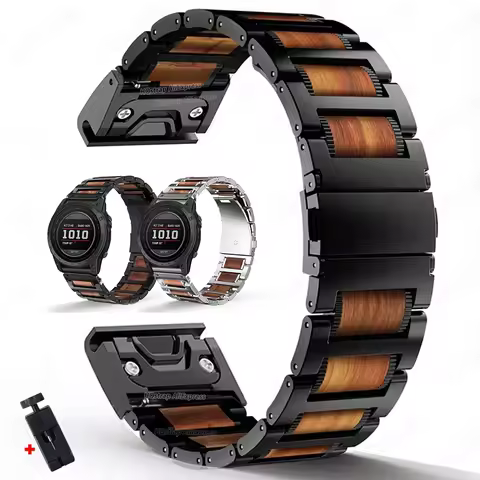 QuickFit 26mm Wood Steel Strap for Garmin Tactix 7Pro Fenix 7X 6X Pro 5X Plus Bracelet for Garmin Wa