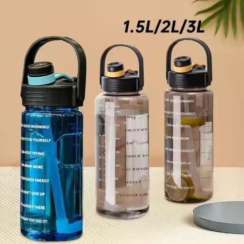 1.5L/2L/3L Sports Water Bottle with Time Marker Large Capacity Leakproof Clear Drink Bottle Outdoor 