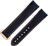 20mm Black Orange Line High Density Nylon Cowhide Watchbands For Omega AT150 Seamaster 300 Planet Ocean De Ville Speedmaster Curved End Watch Band