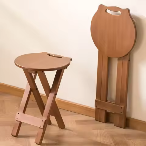 Foldable Stool Household Tall Round Stool Portable Thickened Mazar Kitchen Eating Back Chair Bar Hig