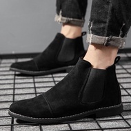Winter Men's Chelsea Boots Suede Med Heel Men Britain Style Ankle Boots 6C9P